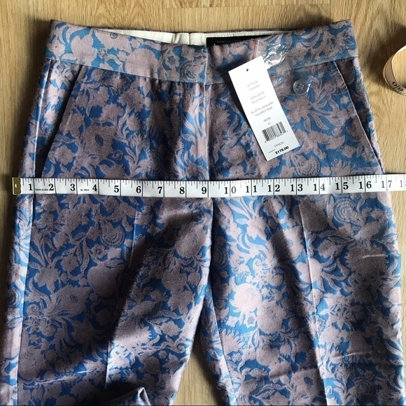 NWT French Connection Trousers Floral Jacquard Blue Old Money Cropped 0 - Picture 5 of 8